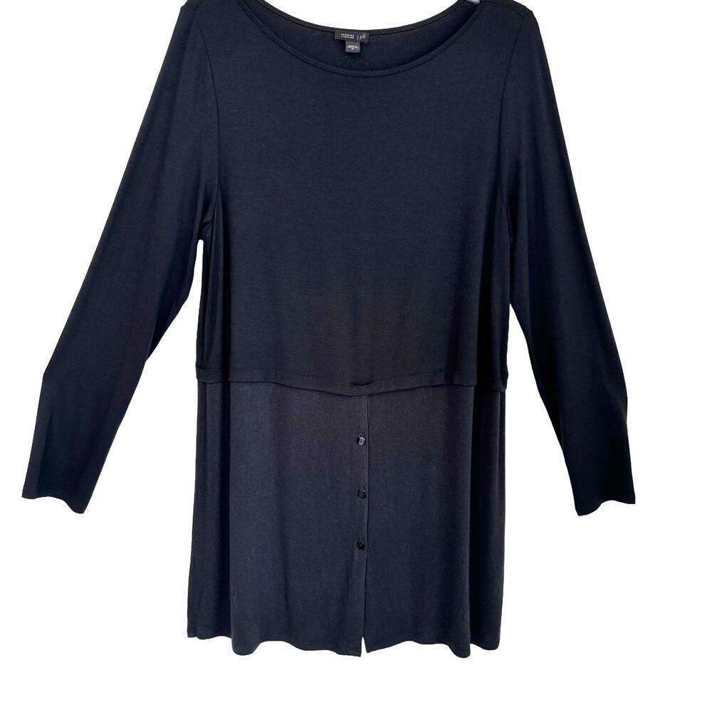 J. Jill Wearever Long Sleeve Lower Front Button Down Shirt Dress Black Size M